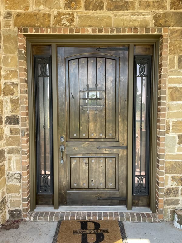 Stained wood door with a rich finish